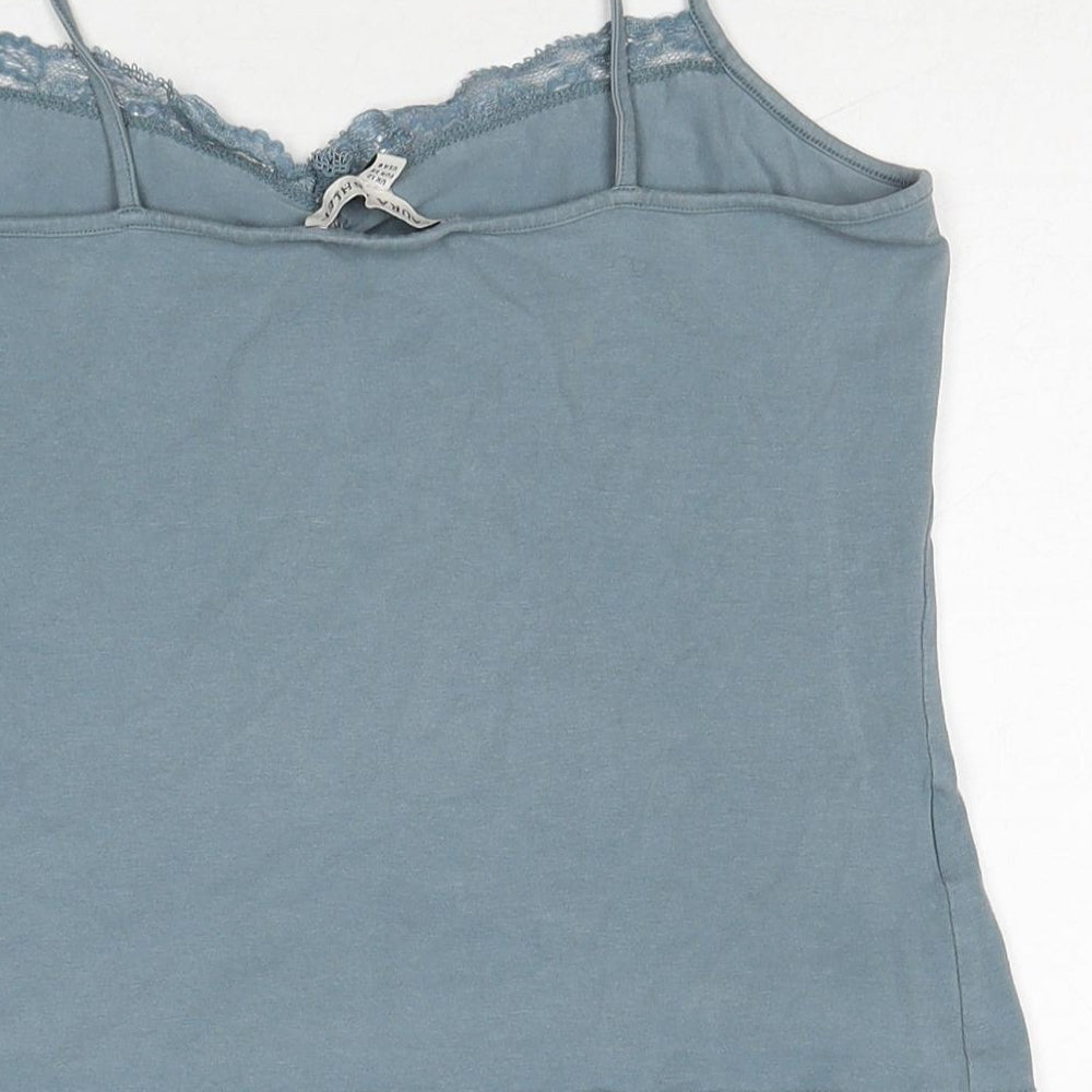 Laura Ashley Womens Blue Cotton Basic Tank Size 12 Sweetheart - Lace Neckline