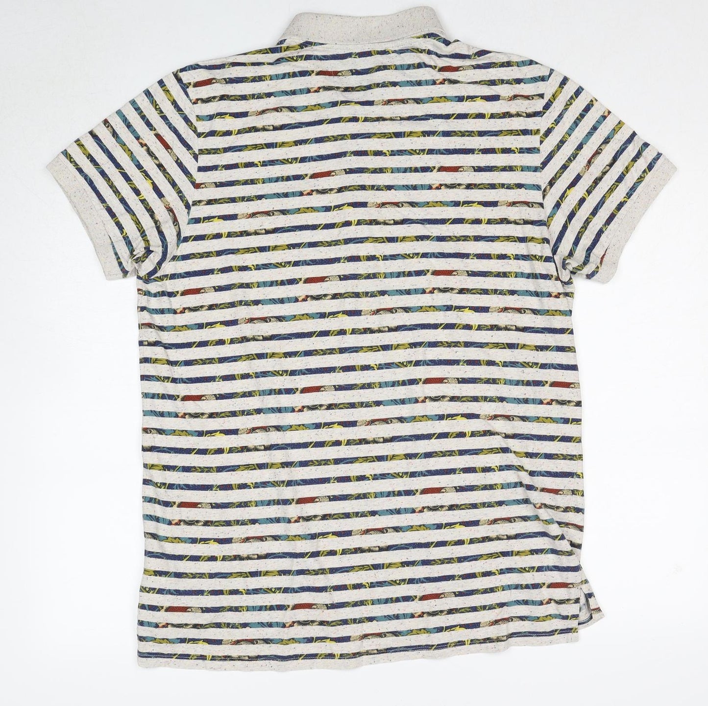 Ben Sherman Mens Beige Striped Cotton Polo Size XL Collared Pullover