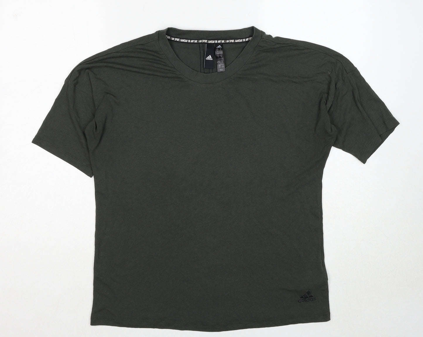 adidas Womens Green Cotton Basic T-Shirt Size 12 Round Neck Pullover - Size 12-14