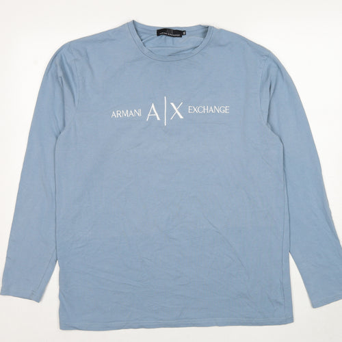 Armani Exchange Mens Blue Cotton T-Shirt Size 2XL Round Neck