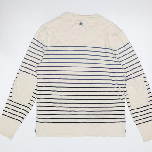 Fat Face Mens Ivory Round Neck Striped Cotton Pullover Jumper Size M Long Sleeve