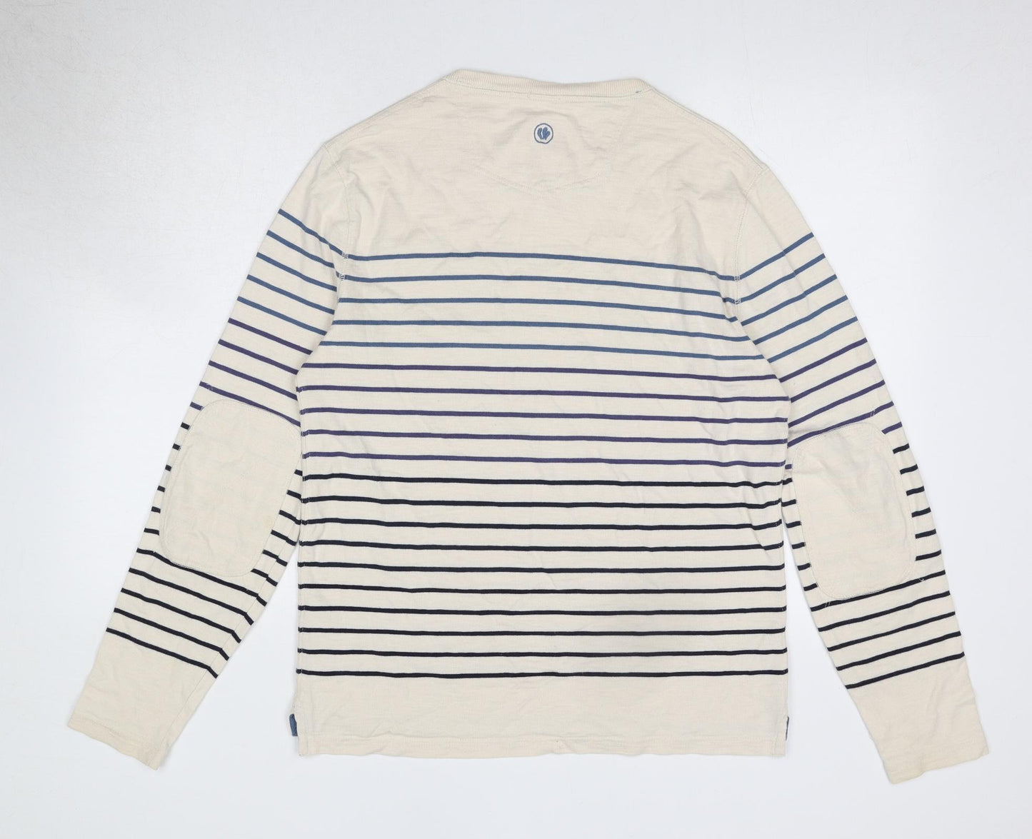 Fat Face Mens Ivory Round Neck Striped Cotton Pullover Jumper Size M Long Sleeve