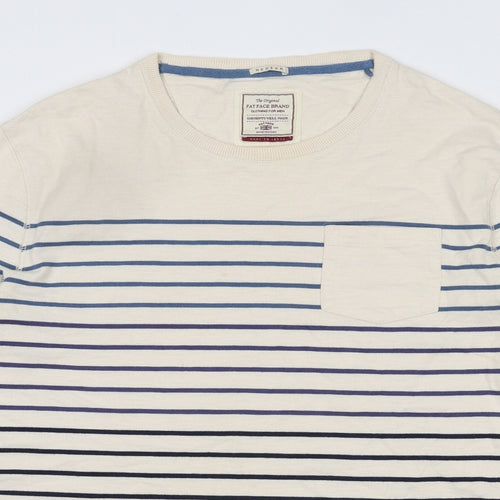 Fat Face Mens Ivory Round Neck Striped Cotton Pullover Jumper Size M Long Sleeve