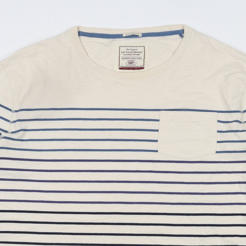 Fat Face Mens Ivory Round Neck Striped Cotton Pullover Jumper Size M Long Sleeve