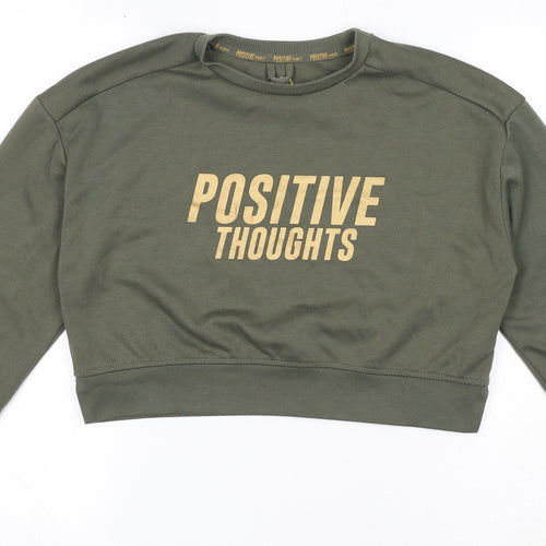 Zara Girls Green Polyester Pullover Sweatshirt Size 11-12 Years Pullover - Positive Thoughts