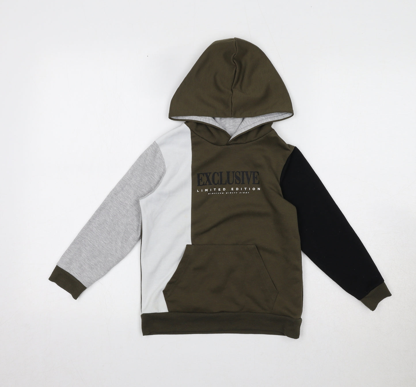 River Island Boys Green Colourblock Polyester Pullover Hoodie Size 5-6 Years