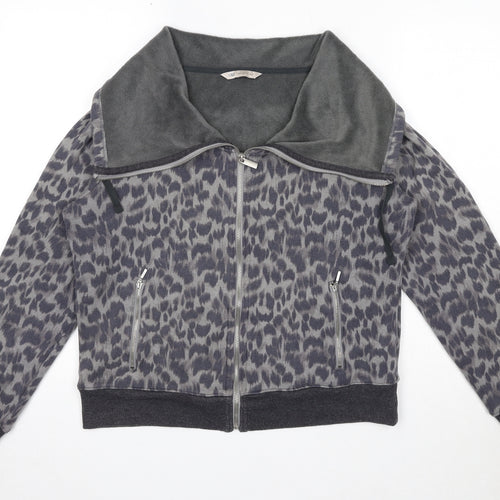 Marks and Spencer Womens Black Animal Print Polyester Full Zip Sweatshirt Size 16 Zip