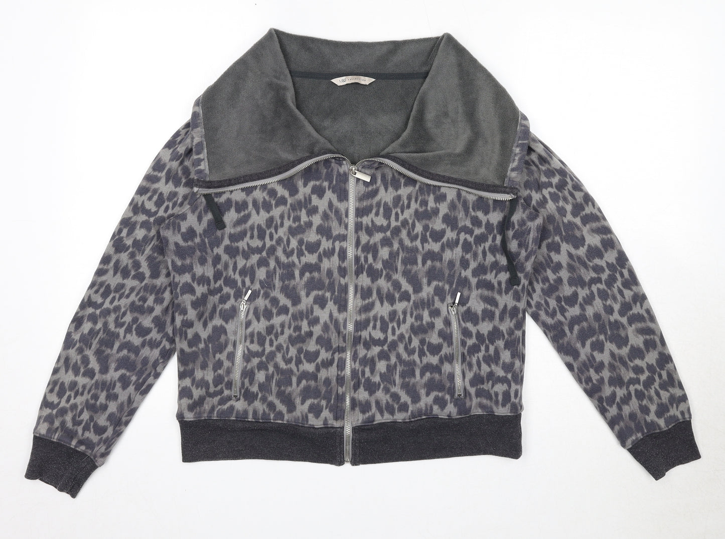 Marks and Spencer Womens Black Animal Print Polyester Full Zip Sweatshirt Size 16 Zip