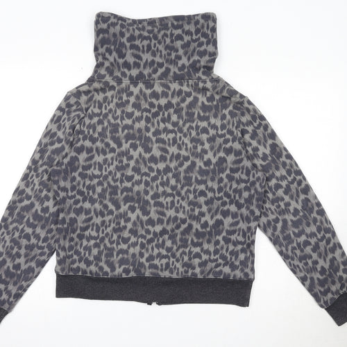 Marks and Spencer Womens Black Animal Print Polyester Full Zip Sweatshirt Size 16 Zip