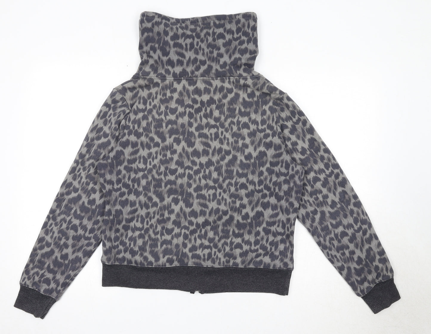 Marks and Spencer Womens Black Animal Print Polyester Full Zip Sweatshirt Size 16 Zip