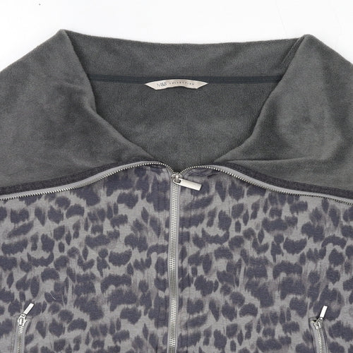 Marks and Spencer Womens Black Animal Print Polyester Full Zip Sweatshirt Size 16 Zip