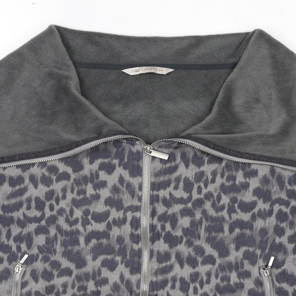 Marks and Spencer Womens Black Animal Print Polyester Full Zip Sweatshirt Size 16 Zip