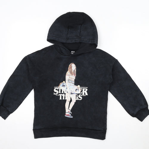 Marks and Spencer Girls Black Polyester Pullover Hoodie Size 7-8 Years Pullover - Stranger Things