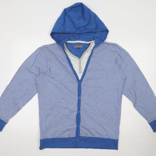 Blue Inc Mens Blue Round Neck Striped Polyester Cardigan Jumper Size L Long Sleeve