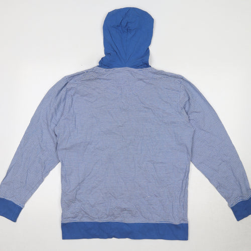 Blue Inc Mens Blue Round Neck Striped Polyester Cardigan Jumper Size L Long Sleeve
