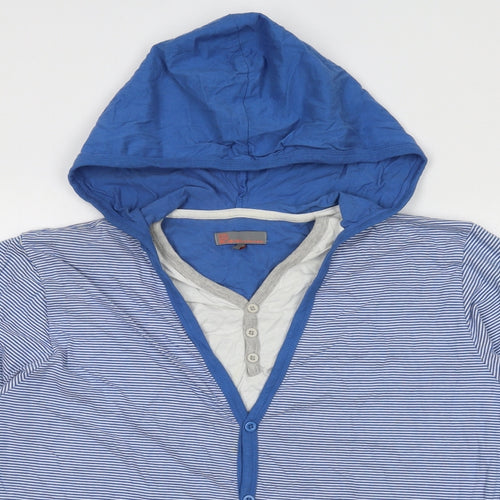 Blue Inc Mens Blue Round Neck Striped Polyester Cardigan Jumper Size L Long Sleeve