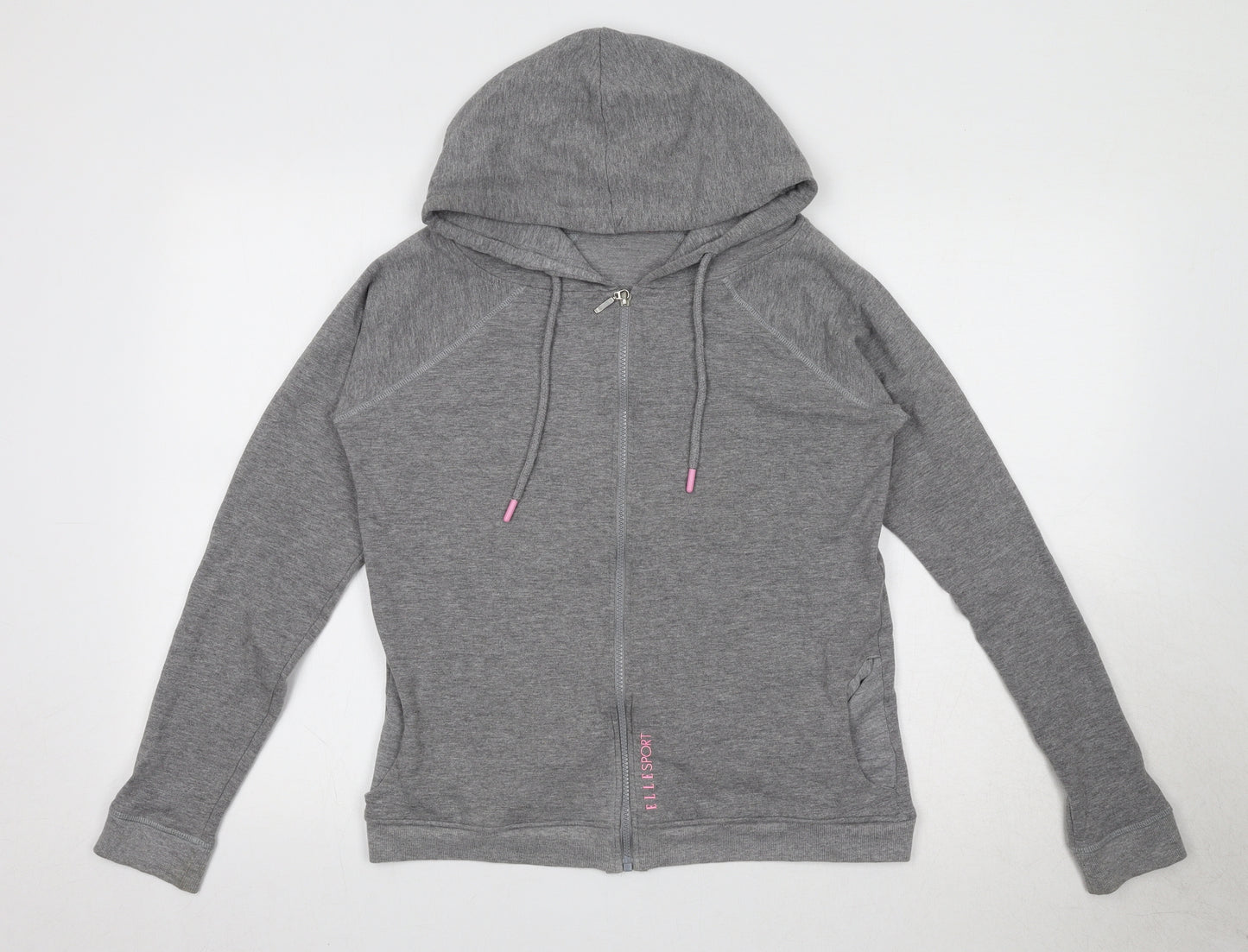 Elle Sport Womens Grey Cotton Full Zip Hoodie Size 10