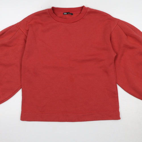 Zara Womens Red Cotton Pullover Sweatshirt Size S
