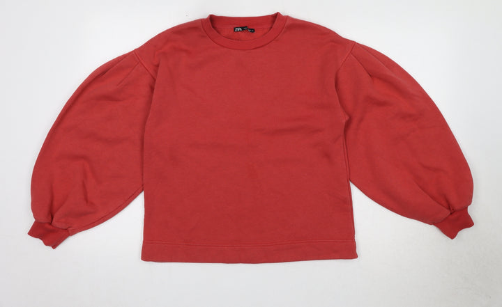Zara Womens Red Cotton Pullover Sweatshirt Size S