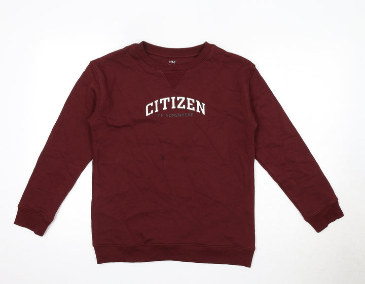 Marks and Spencer Boys Red Cotton Pullover Sweatshirt Size 11-12 Years - Citizen Of Somewhere