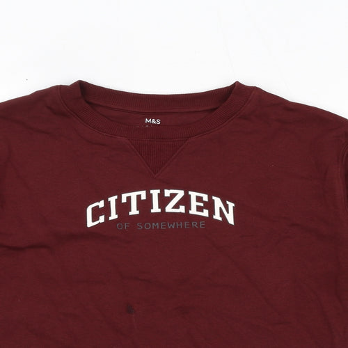 Marks and Spencer Boys Red Cotton Pullover Sweatshirt Size 11-12 Years - Citizen Of Somewhere
