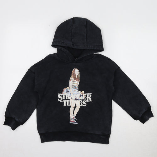 Marks and Spencer Girls Black Polyester Pullover Hoodie Size 6-7 Years Pullover - Stranger Things