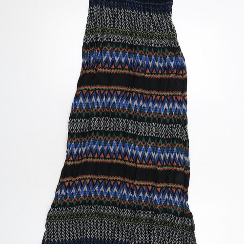 New Look Womens Black Geometric Viscose Maxi Size 8 Square Neck Pullover - Strapless