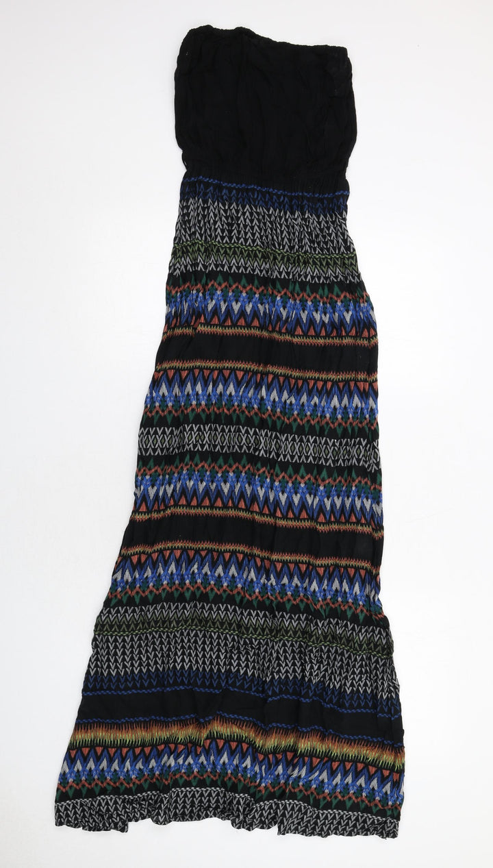 New Look Womens Black Geometric Viscose Maxi Size 8 Square Neck Pullover - Strapless