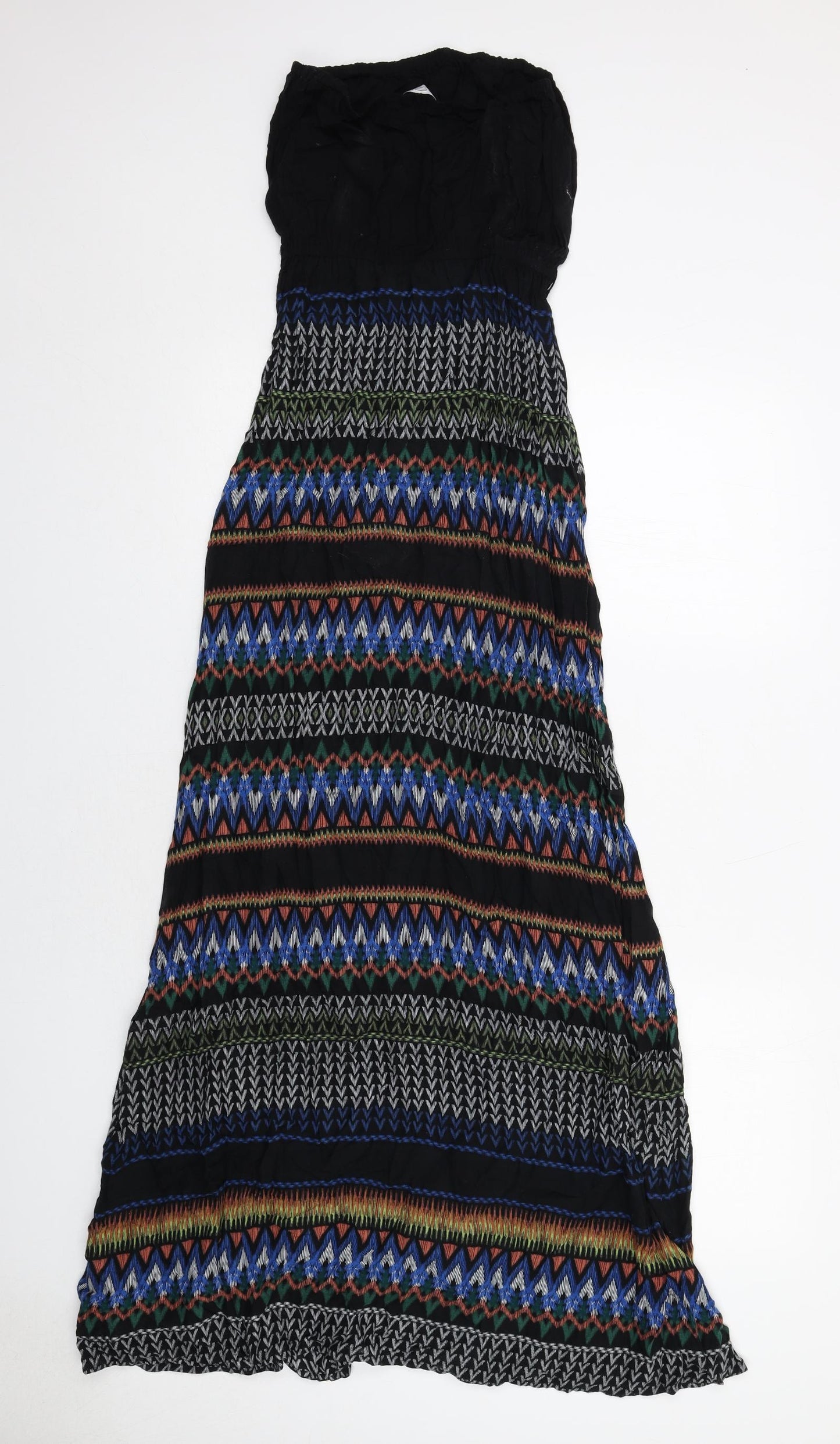 New Look Womens Black Geometric Viscose Maxi Size 8 Square Neck Pullover - Strapless