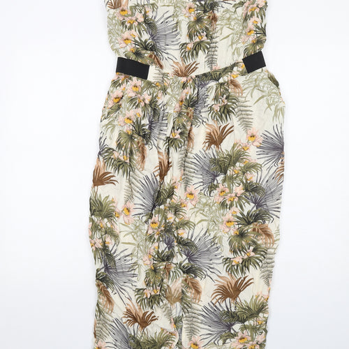 Warehouse Womens Ivory Floral Viscose Sheath Size 14 Square Neck Pullover - Strapless