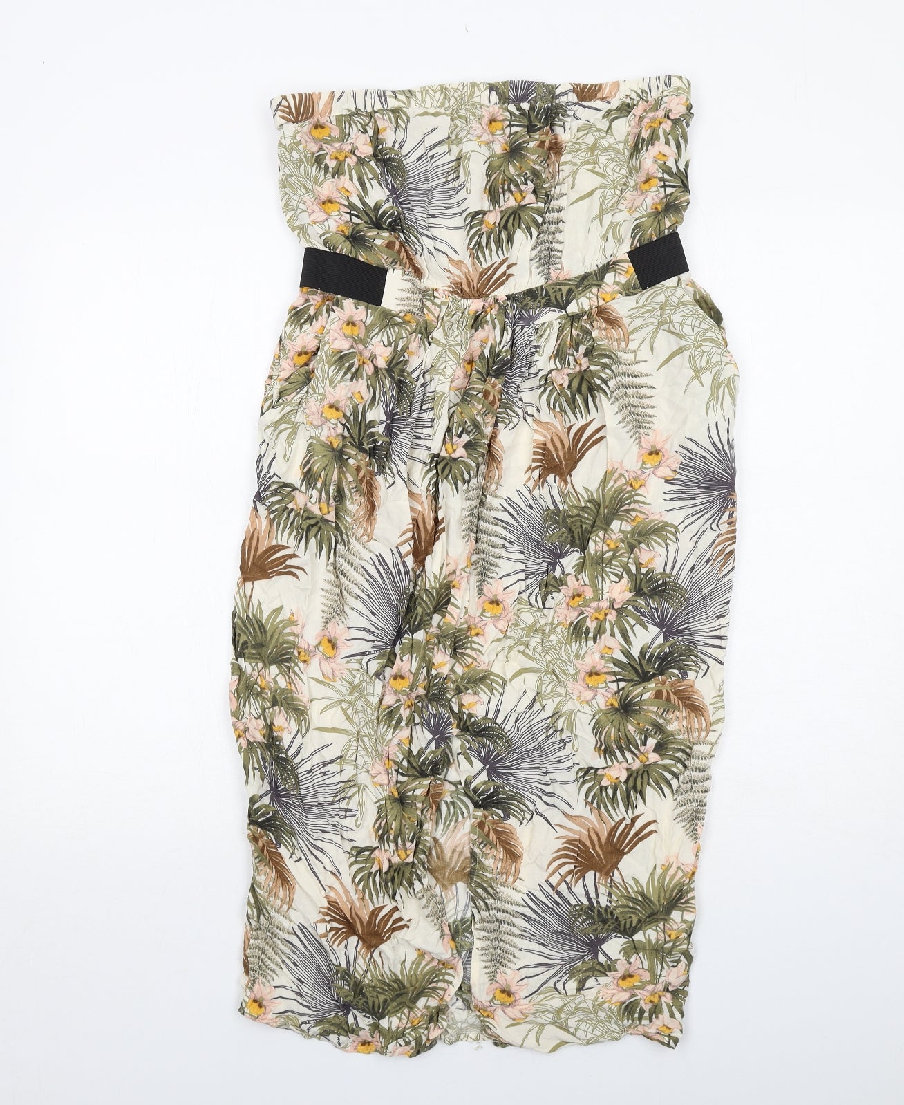 Warehouse Womens Ivory Floral Viscose Sheath Size 14 Square Neck Pullover - Strapless