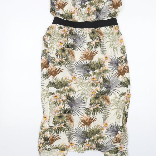 Warehouse Womens Ivory Floral Viscose Sheath Size 14 Square Neck Pullover - Strapless
