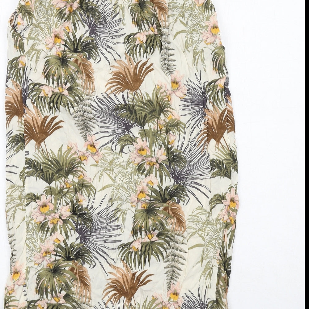 Warehouse Womens Ivory Floral Viscose Sheath Size 14 Square Neck Pullover - Strapless