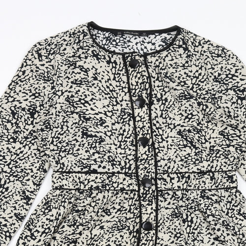 Zara Womens Ivory Animal Print Polyester A-Line Size S Boat Neck Button