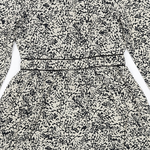 Zara Womens Ivory Animal Print Polyester A-Line Size S Boat Neck Button