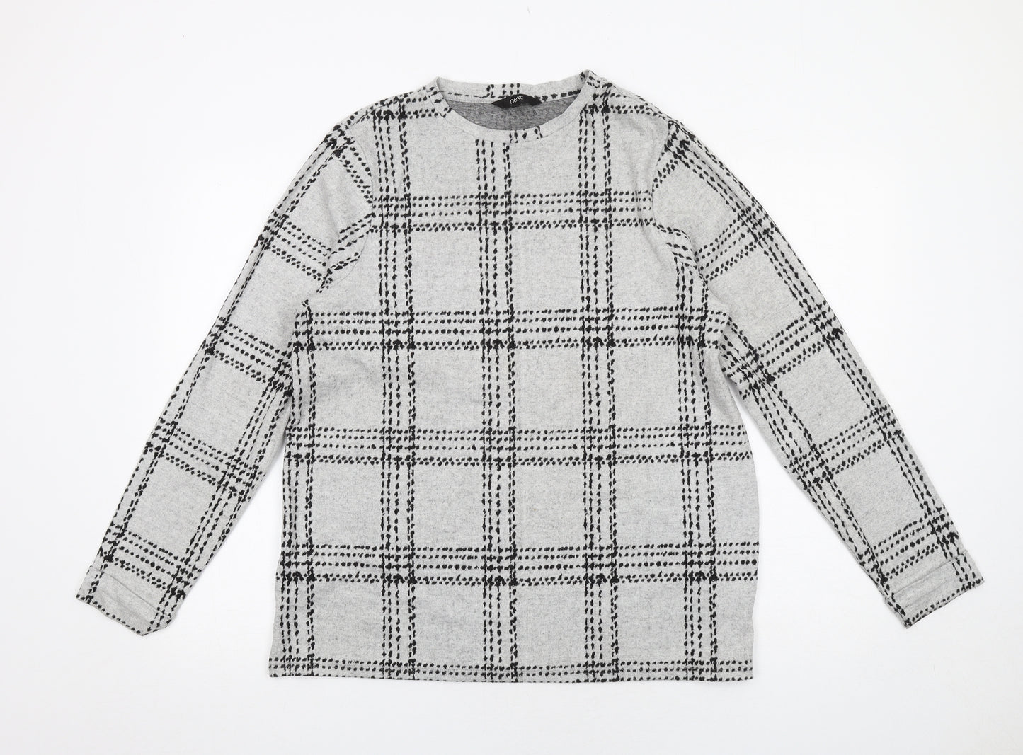 NEXT Womens Grey Plaid Polyester Basic Blouse Size 18 Crew Neck