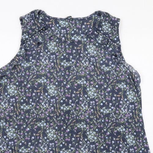 NEXT Womens Blue Floral Polyester Tank Dress Size 22 Boat Neck Pullover