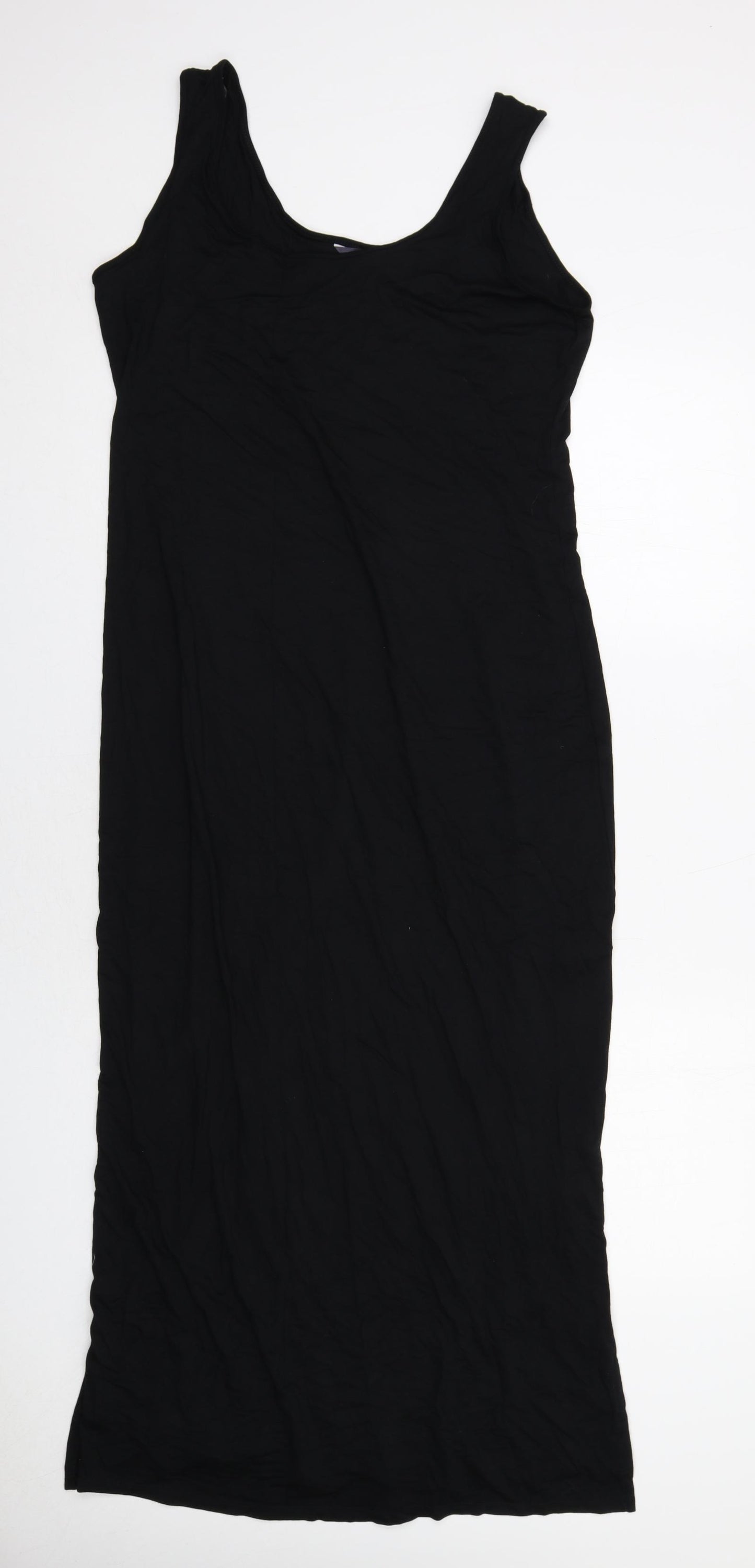 Marks and Spencer Womens Black Viscose Tank Dress Size 12 Scoop Neck Pullover