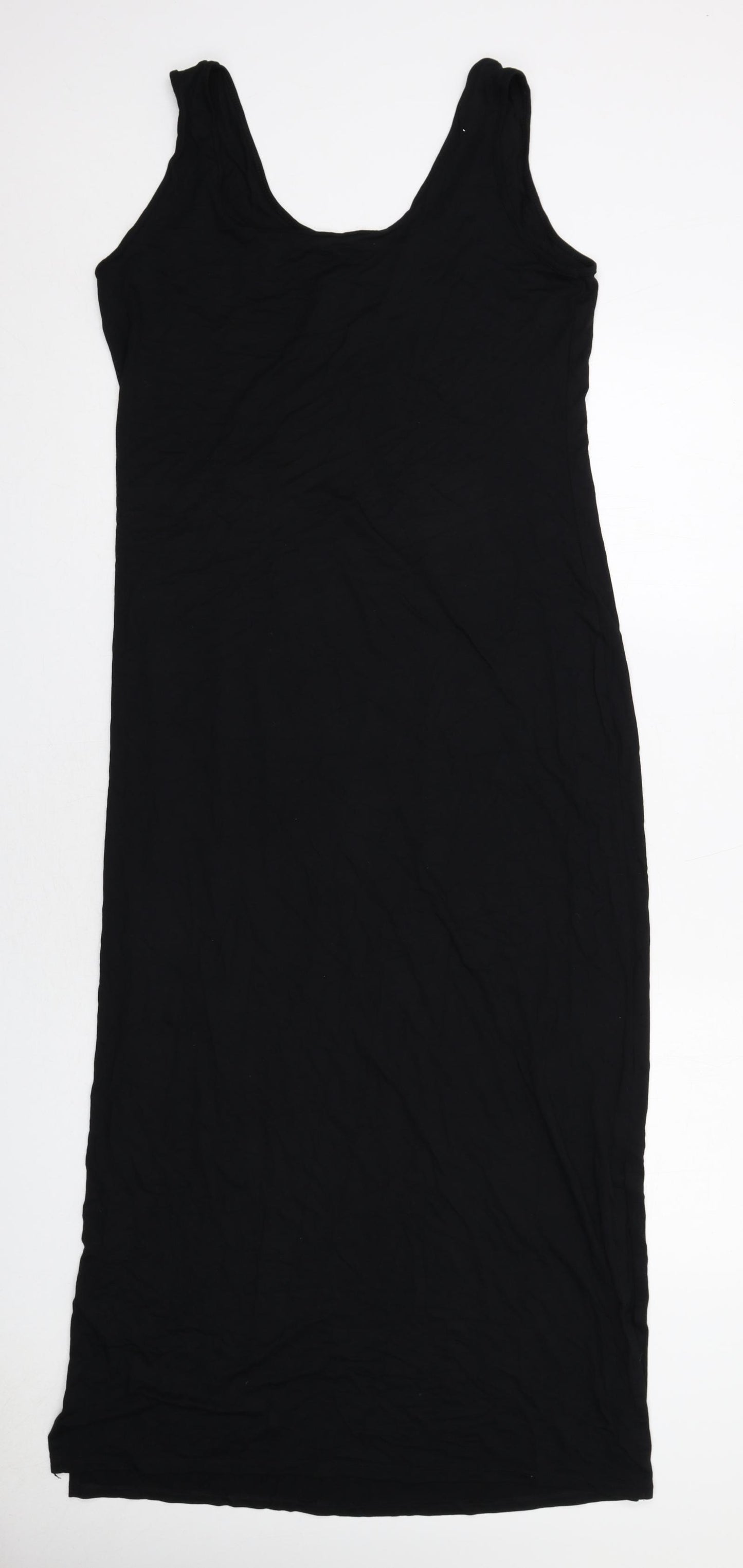 Marks and Spencer Womens Black Viscose Tank Dress Size 12 Scoop Neck Pullover