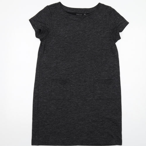 Adrienne Vittadini Womens Grey Polyester T-Shirt Dress Size L Boat Neck Pullover