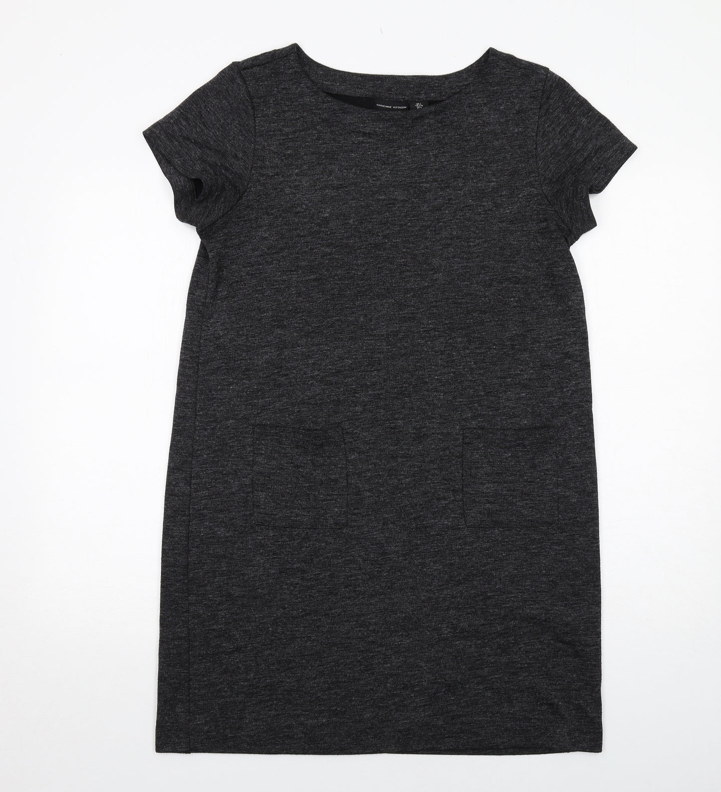 Adrienne Vittadini Womens Grey Polyester T-Shirt Dress Size L Boat Neck Pullover