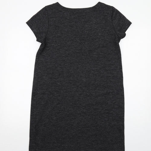 Adrienne Vittadini Womens Grey Polyester T-Shirt Dress Size L Boat Neck Pullover