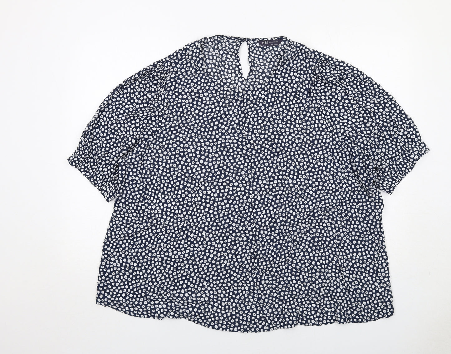 Marks and Spencer Womens Blue Geometric Viscose Basic Blouse Size 24 Round Neck