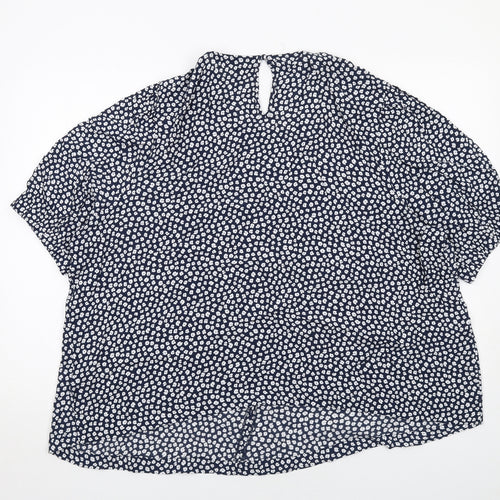 Marks and Spencer Womens Blue Geometric Viscose Basic Blouse Size 24 Round Neck