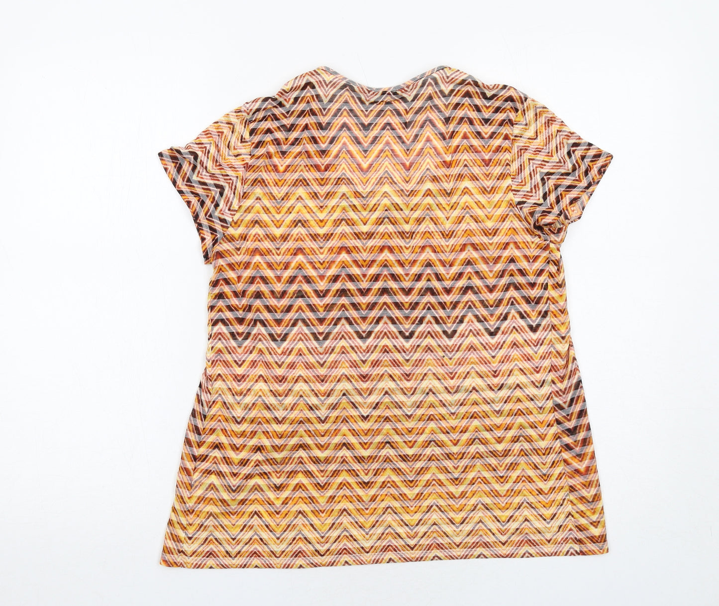 Marks and Spencer Womens Orange Geometric Polyester Basic T-Shirt Size 12 Scoop Neck