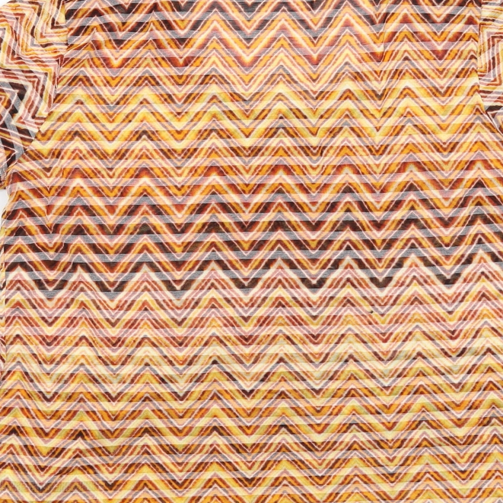 Marks and Spencer Womens Orange Geometric Polyester Basic T-Shirt Size 12 Scoop Neck