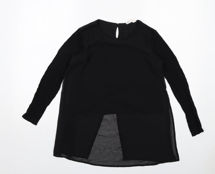 H&M Girls Black Polyester Basic Blouse Size 12-13 Years Round Neck Buckle