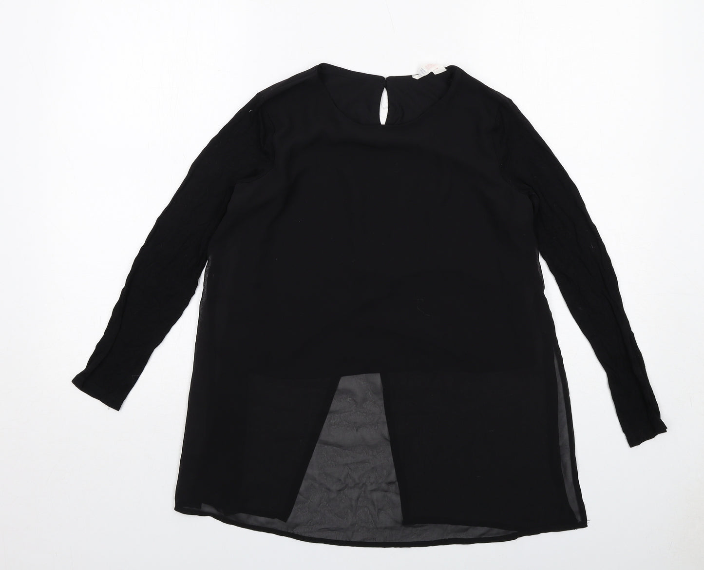 H&M Girls Black Polyester Basic Blouse Size 12-13 Years Round Neck Buckle