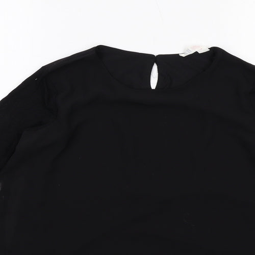 H&M Girls Black Polyester Basic Blouse Size 12-13 Years Round Neck Buckle