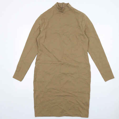 Marks and Spencer Womens Beige Viscose Sheath Size 12 Mock Neck Zip